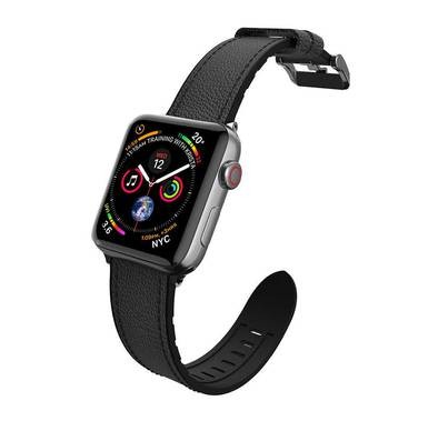 X-Doria Hybrid Leather Band for Smartwatch - Fit & Comfortable Replacement Wrist Band - Sweatproof - Adjustable Straps Compatible for Apple Watch 42mm / 44mm  - Black Leather