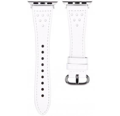 Devia Slim Leather Watch Band 42/44mm, Classic Look, Superior Quality Leather, Easy to Install, Safe and Secure, Smooth Texture, Durable, Leather Watch Band Replacement- White