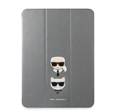 Karl Lagerfeld PU Saffiano Karl & Choupette Head Folio Case for iPad 11" - Silver