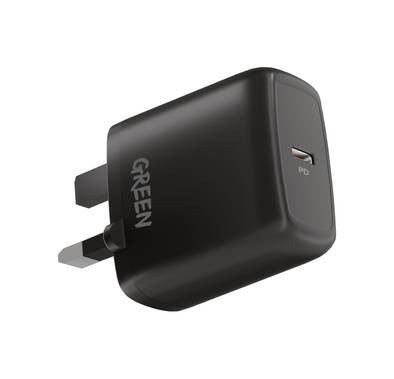 Green Lion Type-C Port Wall Charger 20W UK - Black	