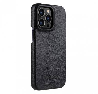 Melkco Back Snap Series Lai Chee Pattern Premium Leather Snap Cover Case for Apple iPhone 13 Pro (6.1") - (Black LC)