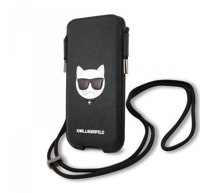 Karl Lagerfeld PU Saffiano Pouch With Choupette`s Head Medium - Black