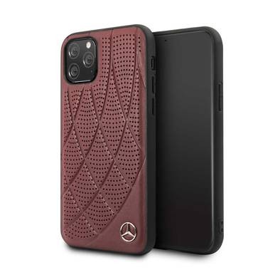 Mercedes-Benz Hard Case Quilted Perforated Genuine Leather For iPhone Pro - Burgundy