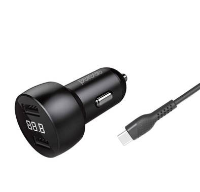 Porodo Car Charger 3.4A w/ PVC Type-C Cable 0.9m - Black