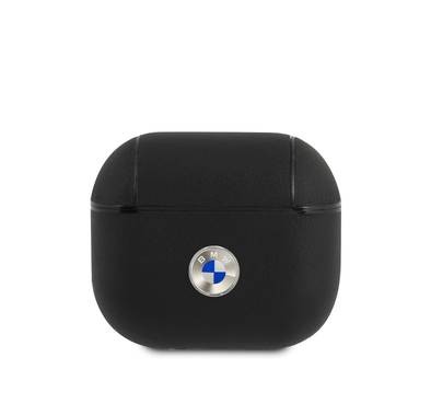 BMW Signature Collection PC Genuine Leather Case with Metal Logo Silver for Airpods 3 - Black