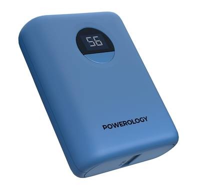 Powerology 10000mAh Power Bank with PD 20W, Power Dash 3.0, Ultra Compact & Light Design, Digital Display - Blue