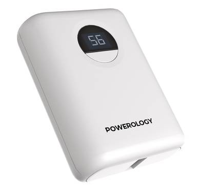 Powerology 10000mAh Power Bank with PD 20W, Power Dash 3.0, Ultra Compact & Light Design, Digital Display - White