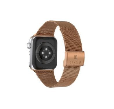 LEVELO Double Milanese Watch Strap Compatible for Apple Watch 42mm/44mm/45mm | Stainless Steel Replacement Band | Adjustable Magnetic Loop Strap for Watch Series 7/SE/6/5 - Rose Gold