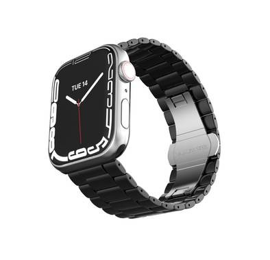 LEVELO Nocturne Three Strain Ceramic Watch Strap Compatible for Apple Watch 42mm/44mm/45mm | Quick Release Replacement Watch Band | Butterfly Clasp for Watch Series 7/SE/6/5 - Black