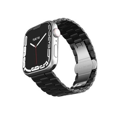 LEVELO Enigma Ceramic Watch Strap Compatible for Apple Watch 42mm/44mm/45mm | Quick Release Replacement Wrist Band | Butterfly Clasp Link Bracelet for Watch Series 7/SE/6/5 - Black