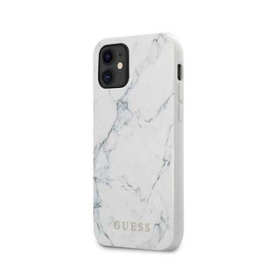 CG MOBILE Guess PC/TPU Marble Design Phone Case Compatible for iPhone 12 Mini (5.4) Protective Mobile Case Officially Licensed - White