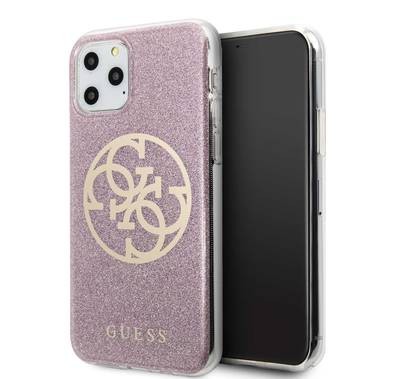 CG MOBILE Guess 4G Circle Logo PC/TPU Glitter Phone Case Compatible for iPhone 11 Pro (5.8") Officially Licensed - Pink