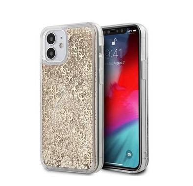 CG MOBILE Guess Liquid Glitter 4G Pattern Phone Case Compatible for iPhone 12 Mini (5.4") Drop Protection Mobile Case Officially Licensed - Gold