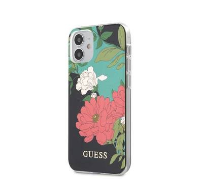 CG MOBILE Guess PC/TPU Flower Collection Shiny Pattern Phone Case Compatible for iPhone 12 Mini (5.4") Shock & Scratch Resistant Mobile Case Officially Licensed - Black