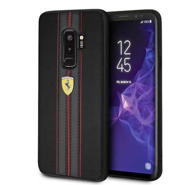 CG MOBILE Ferrari On Track PU Leather Hard Phone Case Compatible for Samsung Galaxy S9 Plus | Protective Mobile Case Officially Licensed - Black