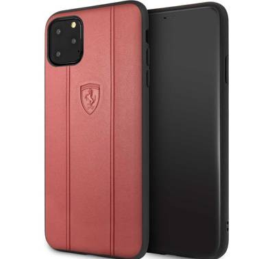 CG MOBILE Ferrari Off Track Leather Embossed Line Phone Case Compatible for iPhone 11 Pro Max (6.5") Mobile Case Suitable with Wireless Charging Officially Licensed - Red