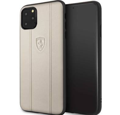 CG MOBILE Ferrari Off Track Leather Embossed Line Phone Case Compatible for iPhone 11 Pro Max (6.5") Mobile Case Suitable with Wireless Charging Officially Licensed - Beige