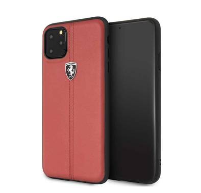 CG MOBILE Ferrari Off Ferrari Vertical Stripe Leather Hard Phone Case Compatible for iPhone 11 Pro Max (6.5") Scratch Resistant Mobile Case Officially Licensed - Red