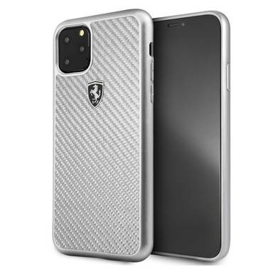 CG MOBILE Ferrari Heritage Real Carbon Hard Phone Case Compatible for Apple iPhone 11 Pro Max (6.5") Anti-Scratch Mobile Case Officially Licensed - Silver