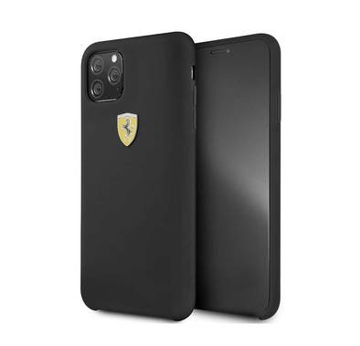 CG MOBILE Ferrari SF Silicone Hard Phone Case Logo Shield Compatible for iPhone 11 Pro Max (6.5") Drop Protection Mobile Case Officially Licensed - Black