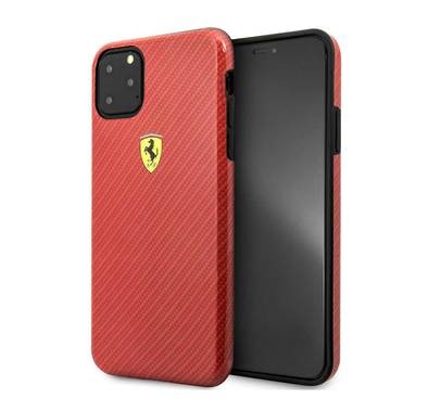 CG MOBILE Ferrari Shockproof Printed Carbon Effect Phone Case Compatible for iPhone 11 Pro (5.8") Suitable with Wireless Charging Mobile Case Officially Licensed -  Red