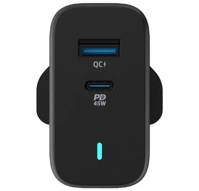 Powerology 63W Ultra-Quick GaN Charger 45W PD & USB-A Quick Charge 18W QC3.0 - Black