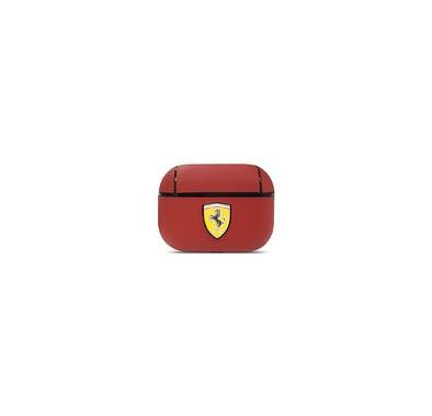 CG Mobile Ferrari FESAPLERE No Track Leather case With Metal Logo for Airpods Pro Officially Licensed , High-Quality material , Dust Proof , Compatible with Airpods Pro- Red