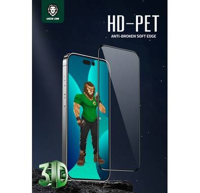 واقي شاشة زجاجي ثلاثي الأبعاد بتقنية PET HD من Green Lion لجهاز iPhone 14 Pro Max | واضح