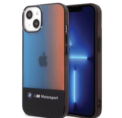 BMW Motorsport Collection PC/TPU IML Case with Printed Middle Tricolor Fading Stripe iPhone 14 Plus Compatibility - Black