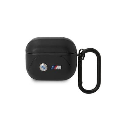 CG MOBILE BMW Motorsport Collection PU Leather Case With Curved Line Printed Logos Protective Cover / Accurate Cutouts / Premium Leather Compatible With Airpods 3 - Black