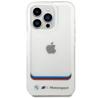 BMW Motorsport Collection PC/TPU IML Case Big Square Transparent and Printed Bottom Logo iPhone 14 Pro Compatibility - White