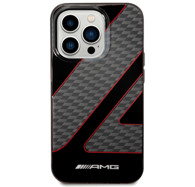 AMG Transparent Double Layer Case with Checkered Flag Pattern Crystal Case iPhone 14 Pro Max Compatibility - Red