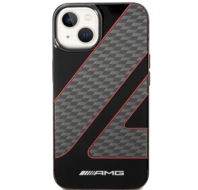 AMG Transparent Double Layer Case with Checkered Flag Pattern Crystal Case iPhone 14 Compatibility - Red