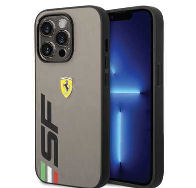 Ferrari PU Leather Case with Printed Big SF Logo iPhone 14 Pro Max Compatibility - Grey