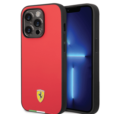 Ferrari HC PU Case with Italian Flag Line iPhone 14 Pro Compatibility - Red