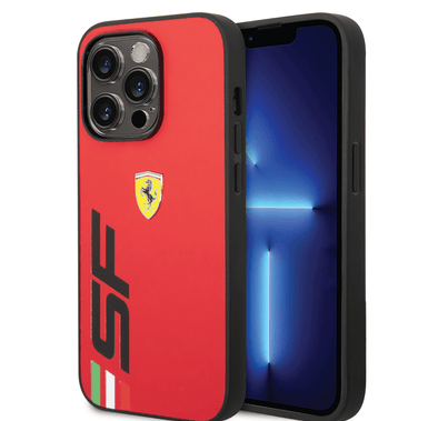 Ferrari PU Leather Case with Printed Big SF Logo iPhone 14 Pro Max Compatibility - Red