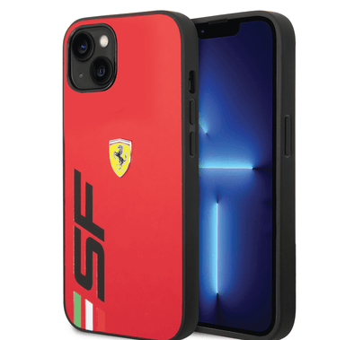 Ferrari PU Leather Case with Printed Big SF Logo iPhone 14 Plus Compatibility - Red