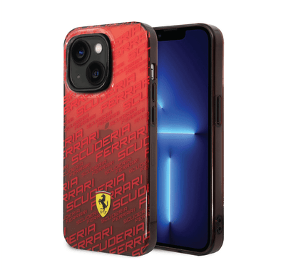 Ferrari Gradient PC/TPU Case with Allover Scuderia & Dyed Bumper iPhone 14 Compatibility - Red