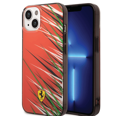 Ferrari PC/TPU Case with Double Layer Grass Print iPhone 14 Compatibility - Red