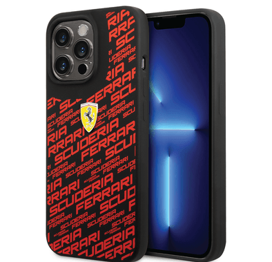 Ferrari Liquid Silicone Case All Over Printed Scuderia iPhone 14 Pro Compatibility - Black