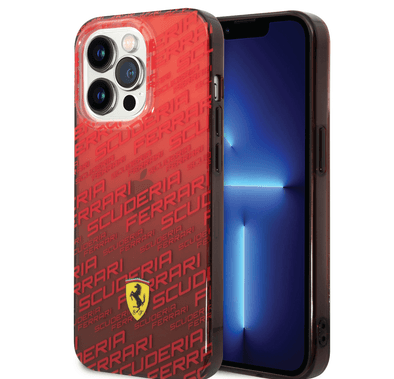 Ferrari Gradient PC/TPU Case with Allover Scuderia & Dyed Bumper iPhone 14 Pro Compatibility - Red