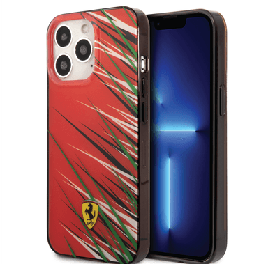 Ferrari PC/TPU Case with Double Layer Grass Print iPhone 14 Pro Compatibility - Red