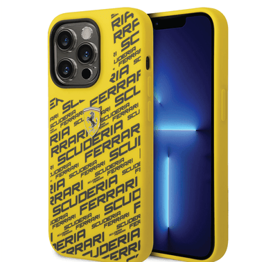 Ferrari Liquid Silicone Case All Over Printed Scuderia iPhone 14 Pro Compatibility - Yellow