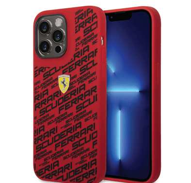 Ferrari Liquid Silicone Case All Over Printed Scuderia iPhone 14 Pro Compatibility - Red