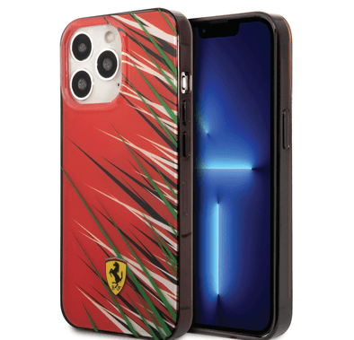 Ferrari PC/TPU Case with Double Layer Grass Print iPhone 14 Pro Max Compatibility - Red