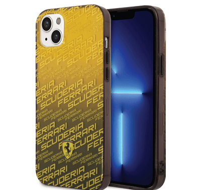 Ferrari Gradient PC/TPU Case with Allover Scuderia & Dyed Bumper iPhone 14 Plus Compatibility - Yellow