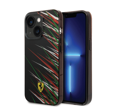 Ferrari PC/TPU Case with Double Layer Grass Print iPhone 14 Plus Compatibility - Black