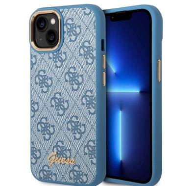 Guess PC/TPU 4G PU Case with Metal Camera Outline & Buttons iPhone 14 Plus Compatibility - Blue