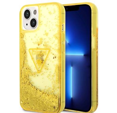 Guess Liquid Glitter Case With Translucent Triangle Logo - iPhone 14 - Yellow