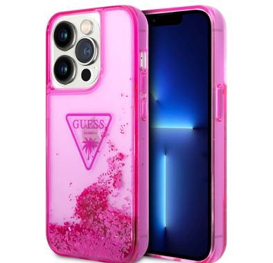 Guess Liquid Glitter Case With Translucent Triangle Logo - iPhone 14 Pro Max - Pink